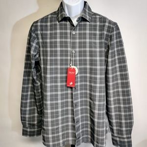 NWT Bruno Milano Men's Gray Plaid Long Sleeve Polyester Shirt Size Small